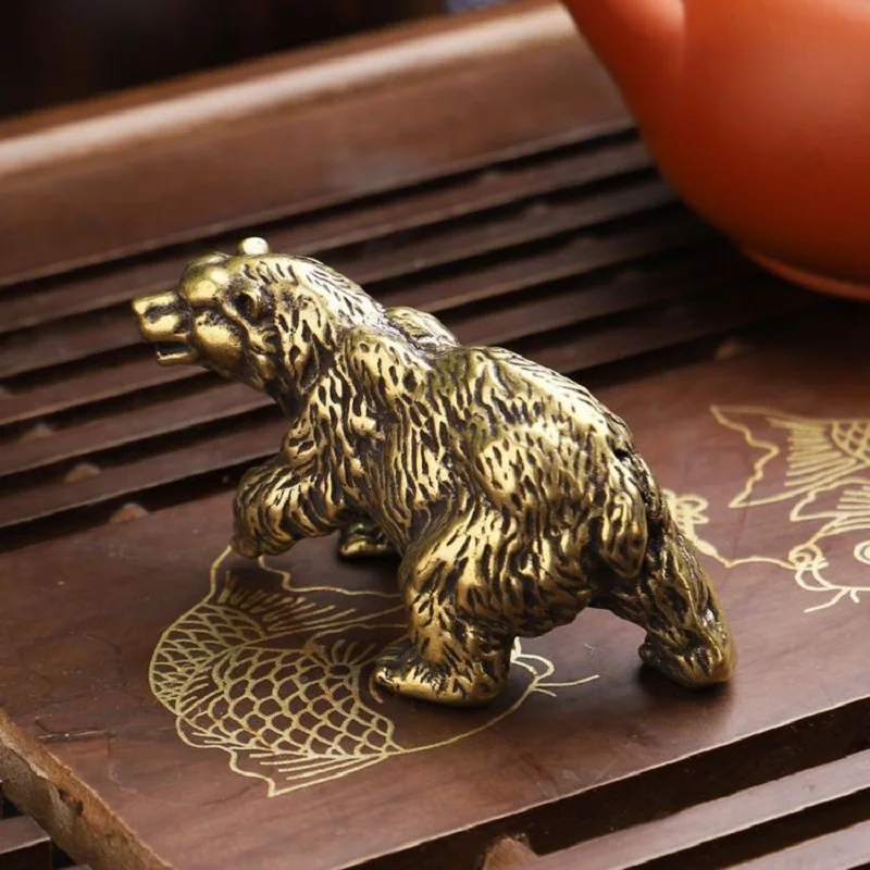 Solid Brass Bear Copper Craft Domineering Bear Tea Table Ornament Miniature Home Decoration Accessories a0388