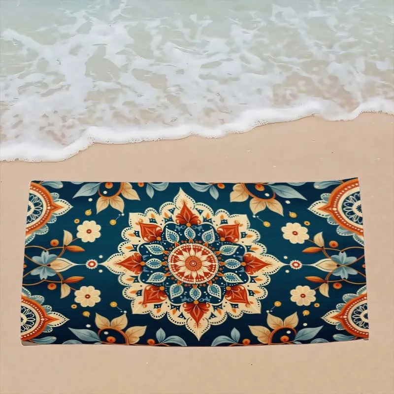 Traditional Ethnic Style Patterned Beach Towel, Super Absorbent Beach Towel,Popular for 2026 New Year, Comfortable and Practical