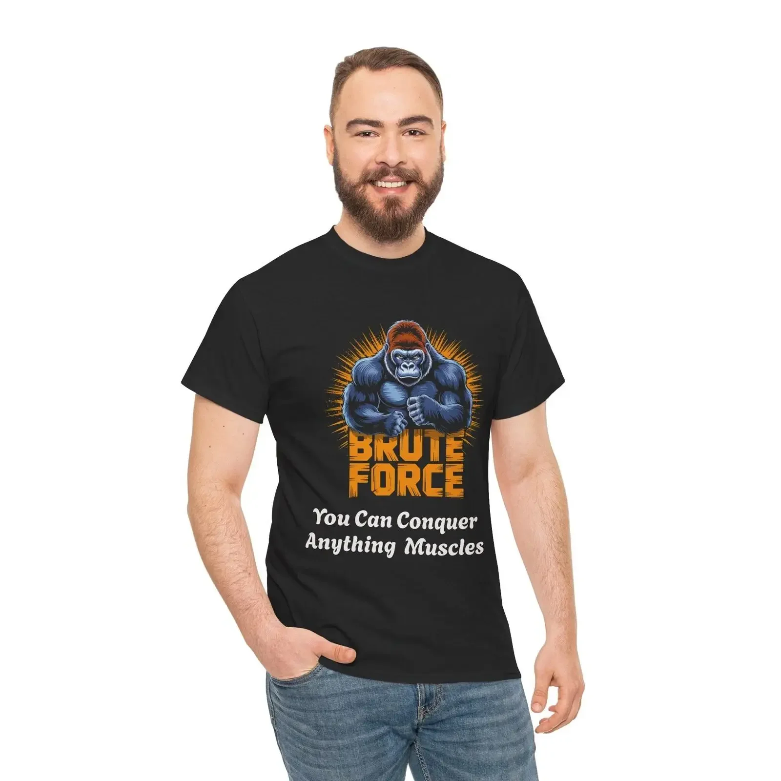 T-shirt de motivation « Gorilla Brute Force You Can Conquer Anything Wildlife », style vintage, délavé, décontracté, extensible et confortable