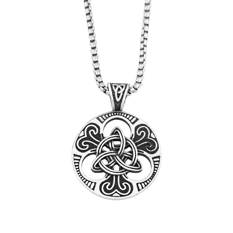 Stainless steel Irish concentric knot pendant titanium retro necklace