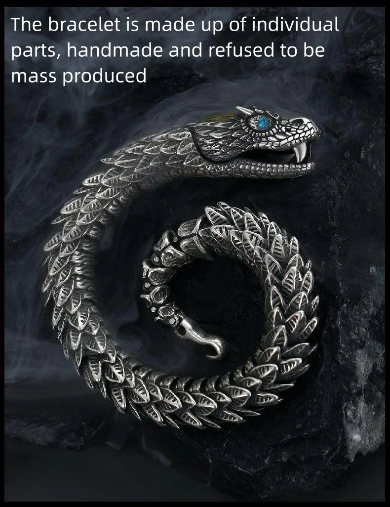 S925 Silver Handcrafted Medusa Snake Men\'s bracelet Rock style Golden Horn overbearing women fashion personality party jewelry