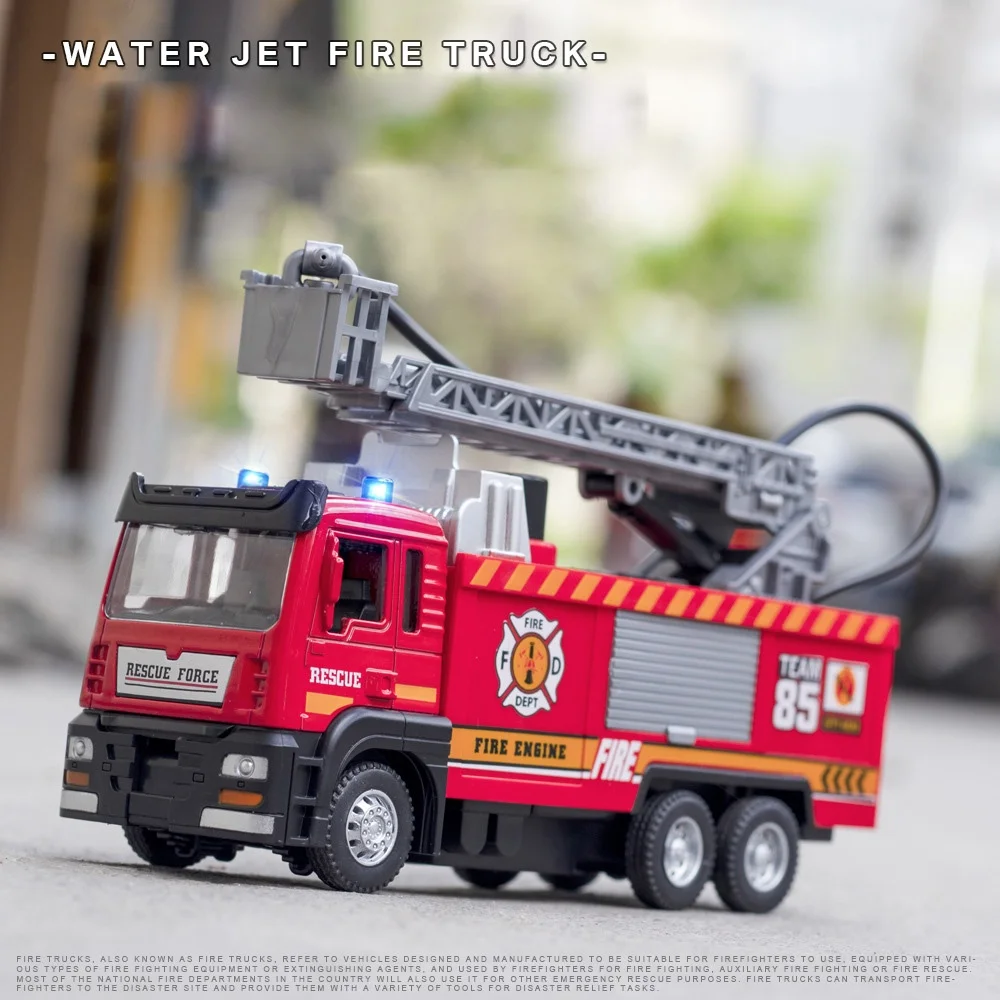 Water Spray Fire Truck Toy Simulation Alloy Sound and Light Ladder Rescue Fire Truck Car Model Children\'s Toys Birthday Gift