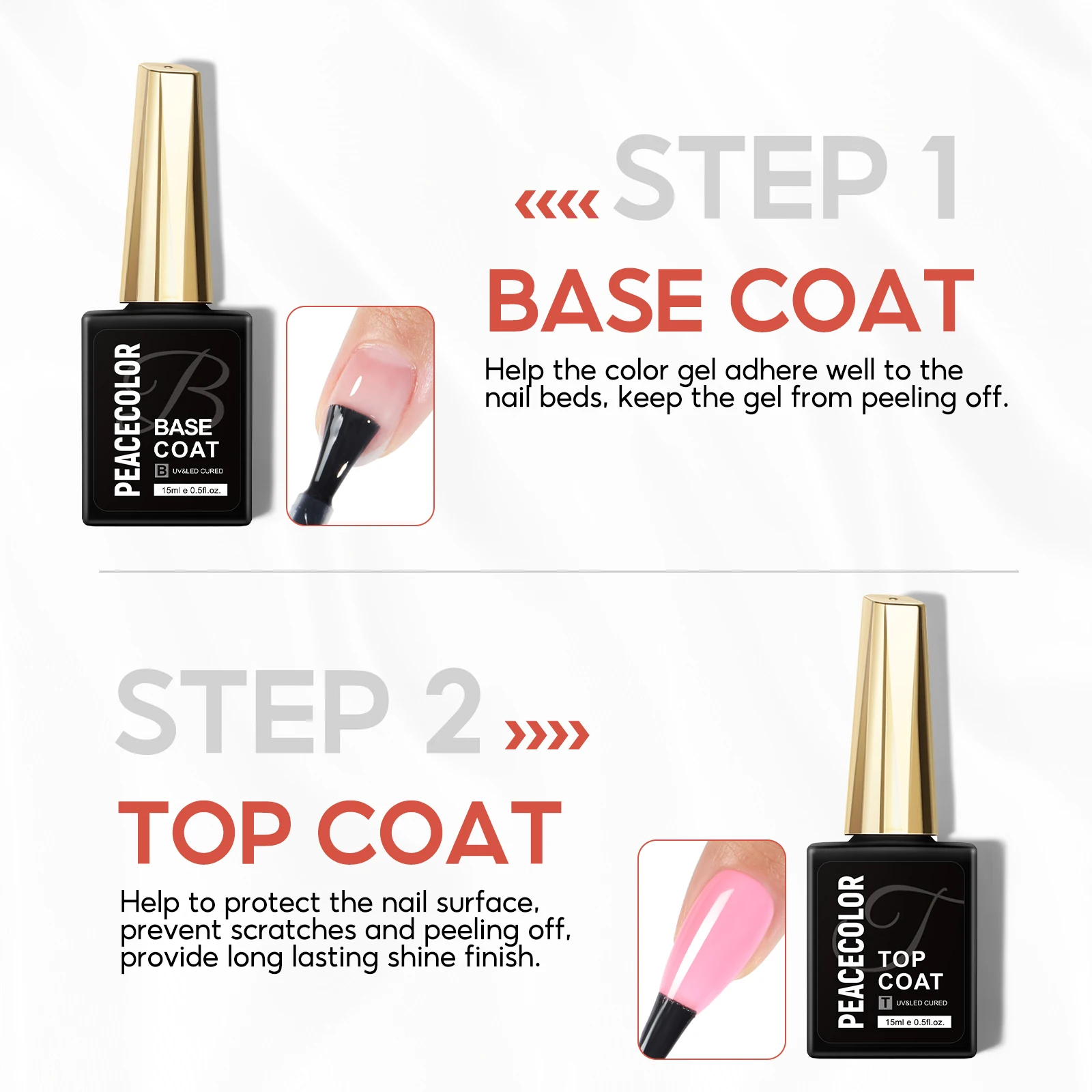 PEACECOLOR Juego de capa base superior de gel de 15 ml para esmalte de uñas en gel o Polygel, suministros de uñas de larga duración, salón de bricolaje, regalo de Halloween