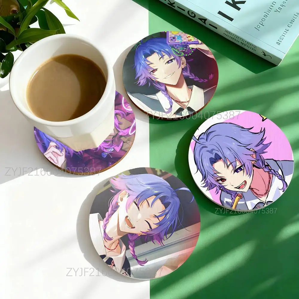 

N-Netaro Yowa 18trip Game Round Wooden Coasters Heat Resistant Non-slip Drink Cafe Decoration 2D Flat Color Print Coasters Set