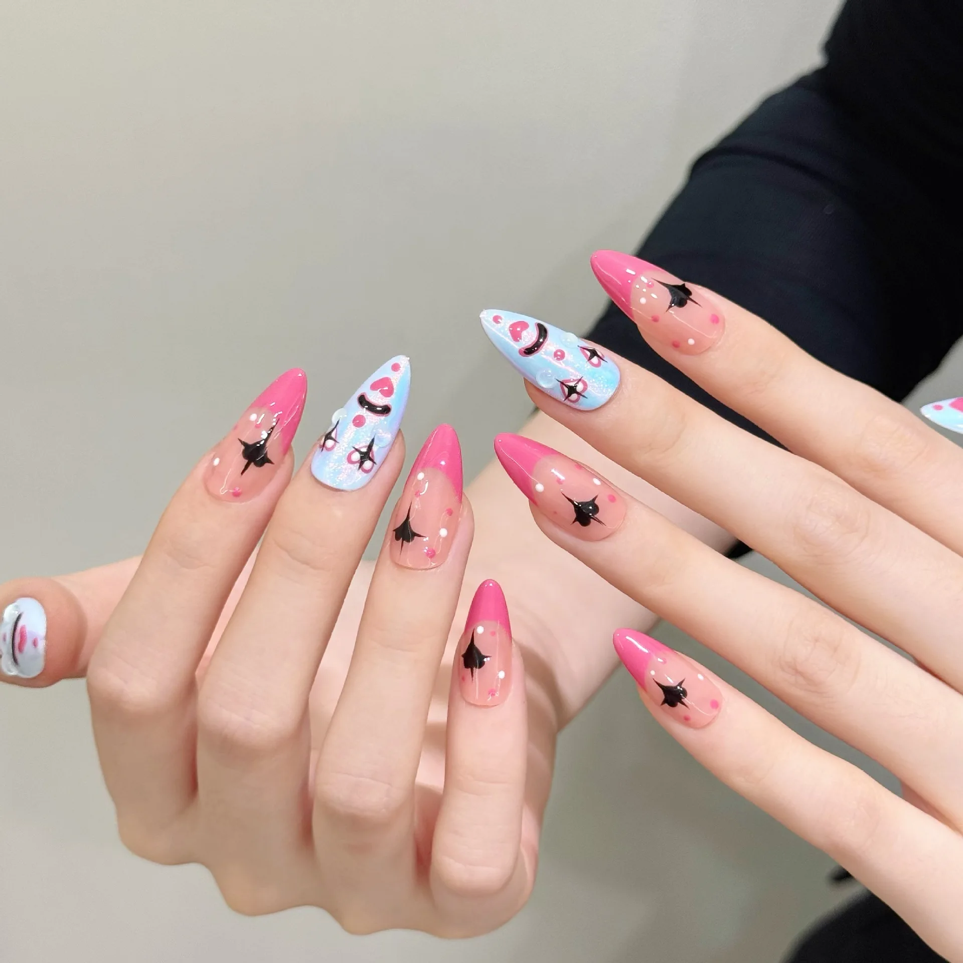 

10pcs Handmade Almond French Y2K Press On Nails Hand-painting Funny Design Sweet Cool Fake Nails Wearable Nails Art Spice Girls