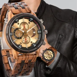 Wooden Hand Watch Strap Wrist Watches Man Fashion Men's Luxury Stylish Quartz Wristwatches Chronograph Wood Watch for Men Gift