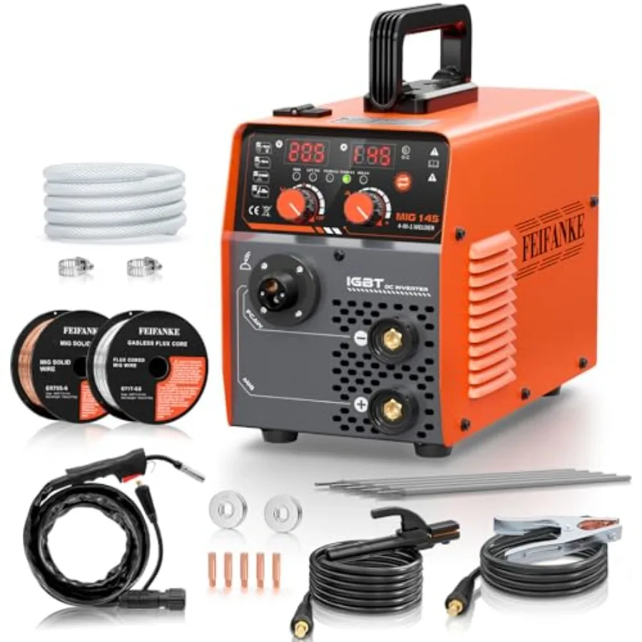 

145A MIG Welder 110V Gas MIG/Flux Core Gasless MIG/MMA Stick/Lift TIG 4-in-1 Multi-Process Welding Machine with Synergic Contro