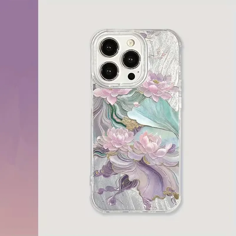 Dreamy Purple Lotus Print Aesthetic Phone Case for iPhone 17 Pro 16 15 1413 12 11 Pro Max XS X XR 7 8 Plus 16e 17Air  SE2 Cover view 5