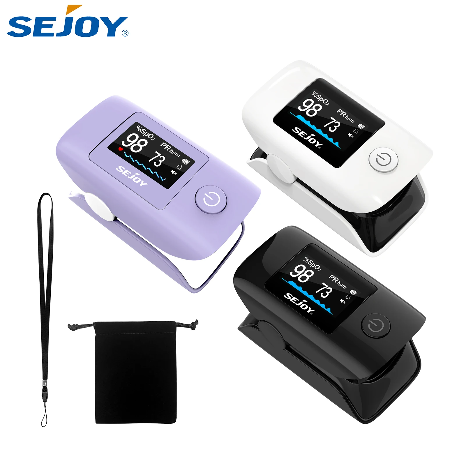 

SEJOY Fingertip Pulse Oximeter SpO2 Blood Oxygen Saturation Monitor with Heart Rate Sensor for Nursing Health Care & Medical Use