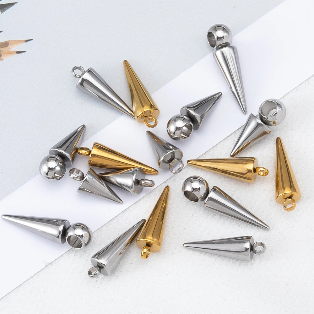 10PCS Retro Cone Charms Pendant No Fade Stainless Steel Spike Beads Pendants for Women Man Jewelry Making Hoop Earring Findings image 3