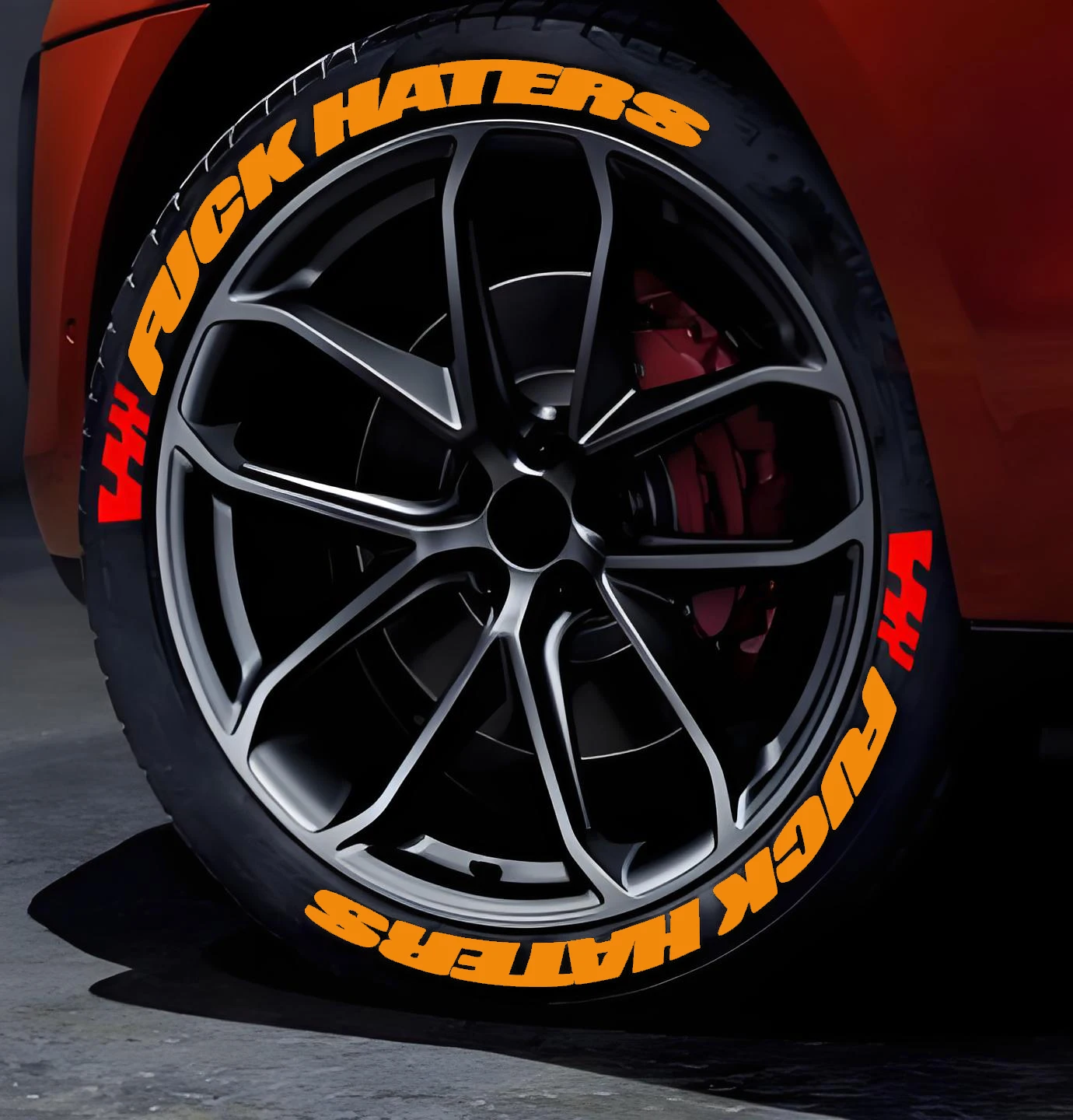 FUCKHATERS tire stickers, with wolf tooth blades or race tracks on both sides, suitable for use on four-wheel vehicles or motorc