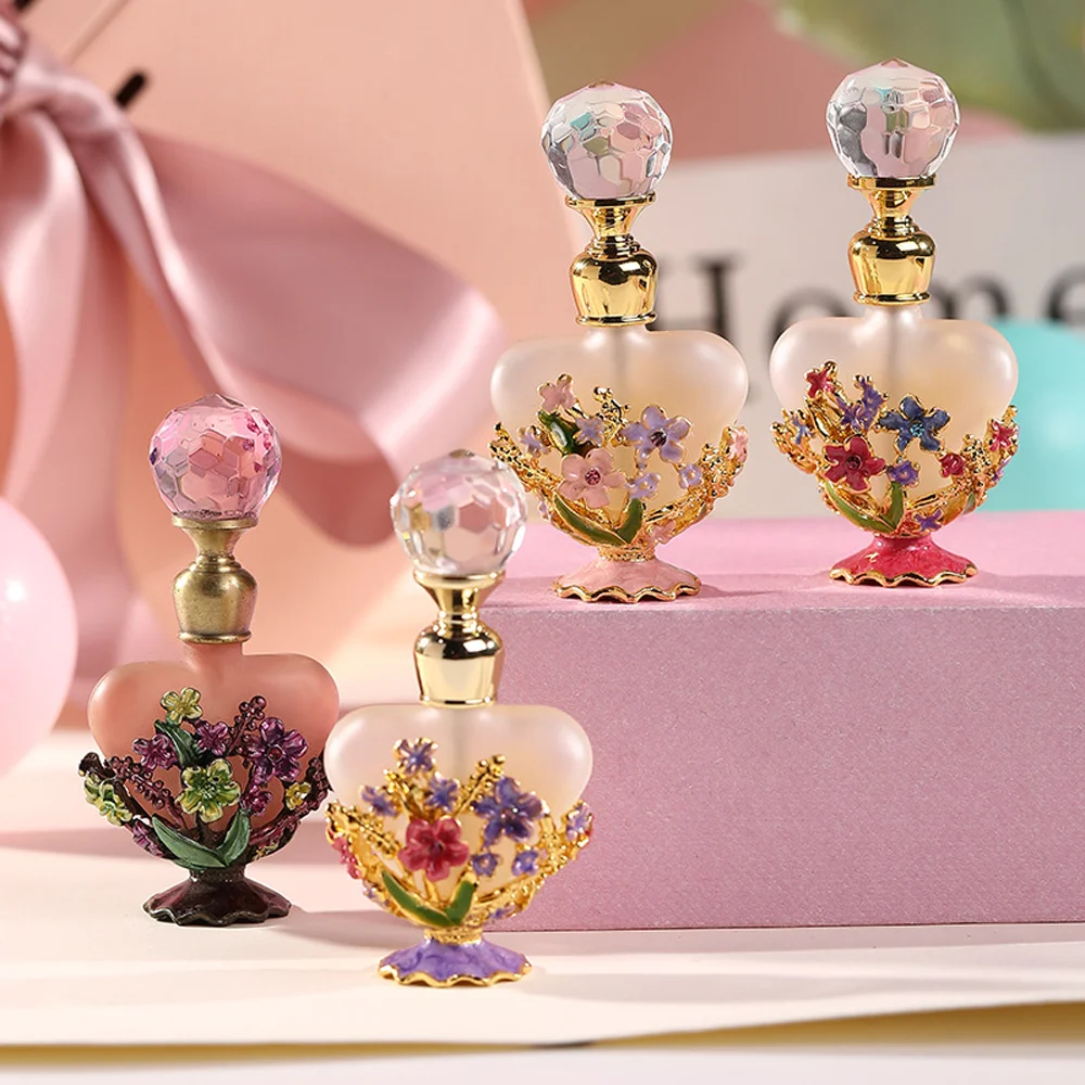 

Vintage Perfume Refill Bottle 5ml Arab Dubai Style Handmade Flower Parfume Refillable Mini Empty Dropper Essential Oil Bottle