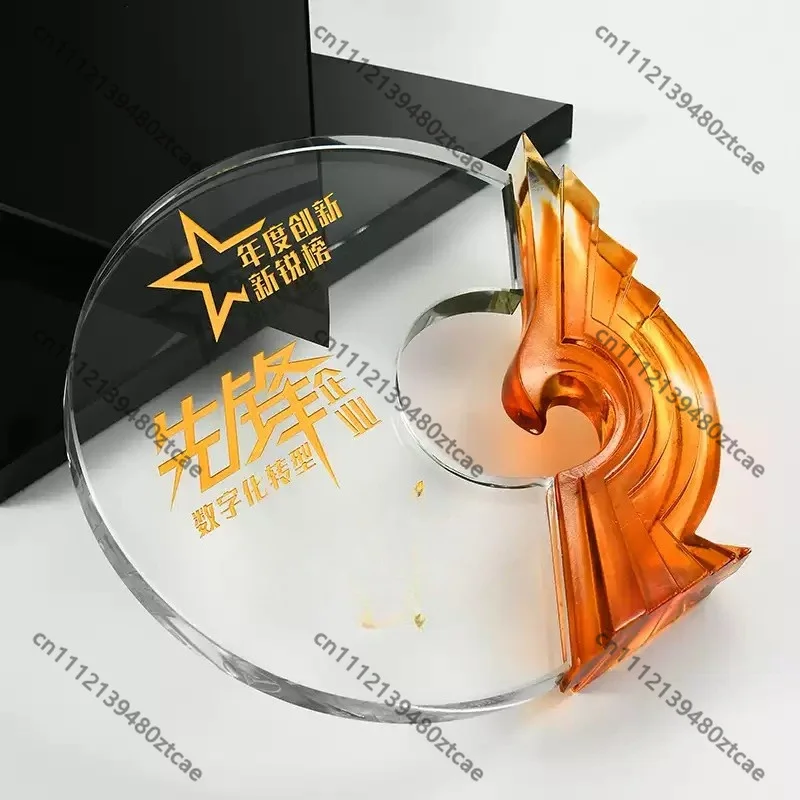 Custom Glass Crystal Trophy Commemorative Souvenir For Enterprise Annual Meeting Excellent Staff Award Ceremony