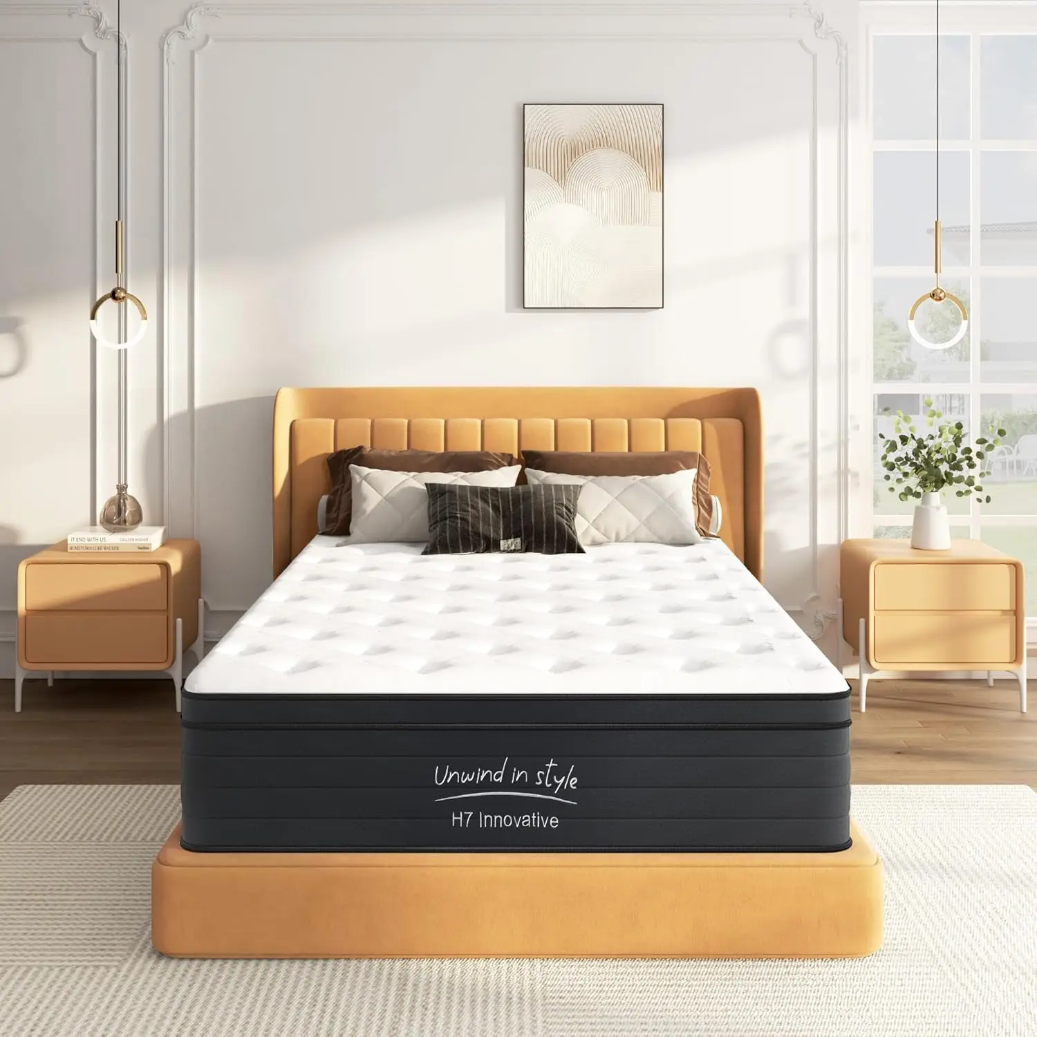 Queen Mattress, 12 Inch Hybrid Mattress in a Box,Individual Pocket Spring Bed Mattress,Medium Firm,Memory Foam Mattress,Black,