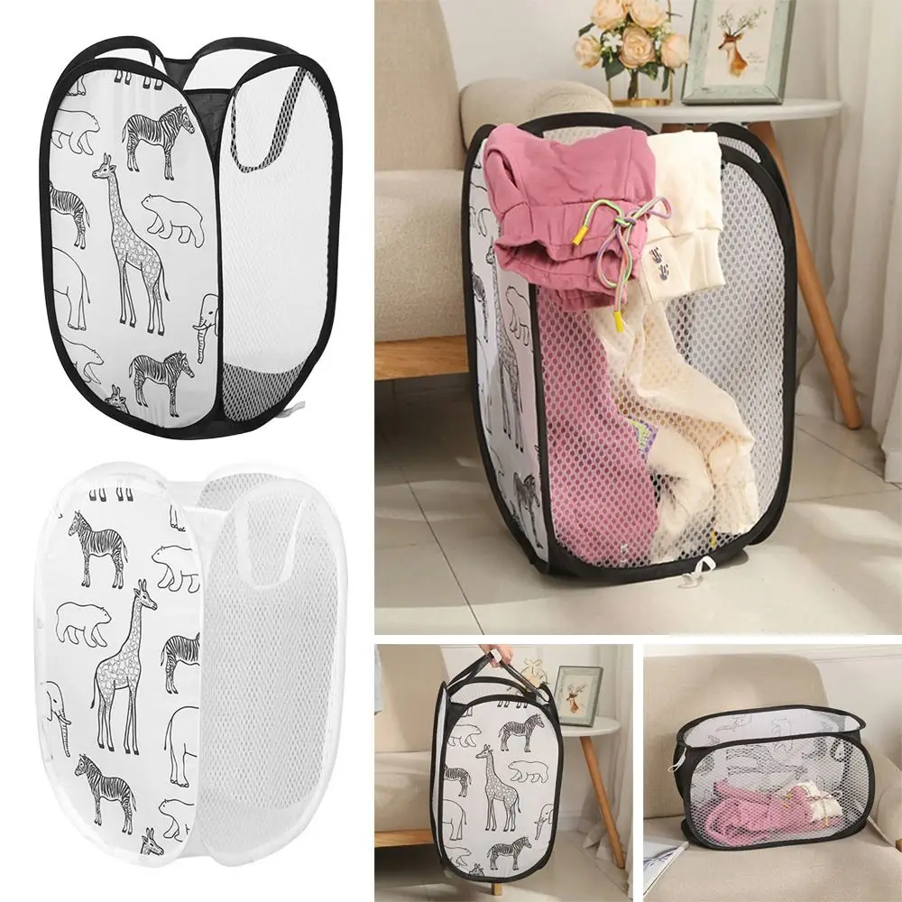 Laundry Basket 30x30CM Large Capacity Cartoon Foldable Basket For Household Dirty Clothes Nylon Mesh Bag Toy Storage Organizer