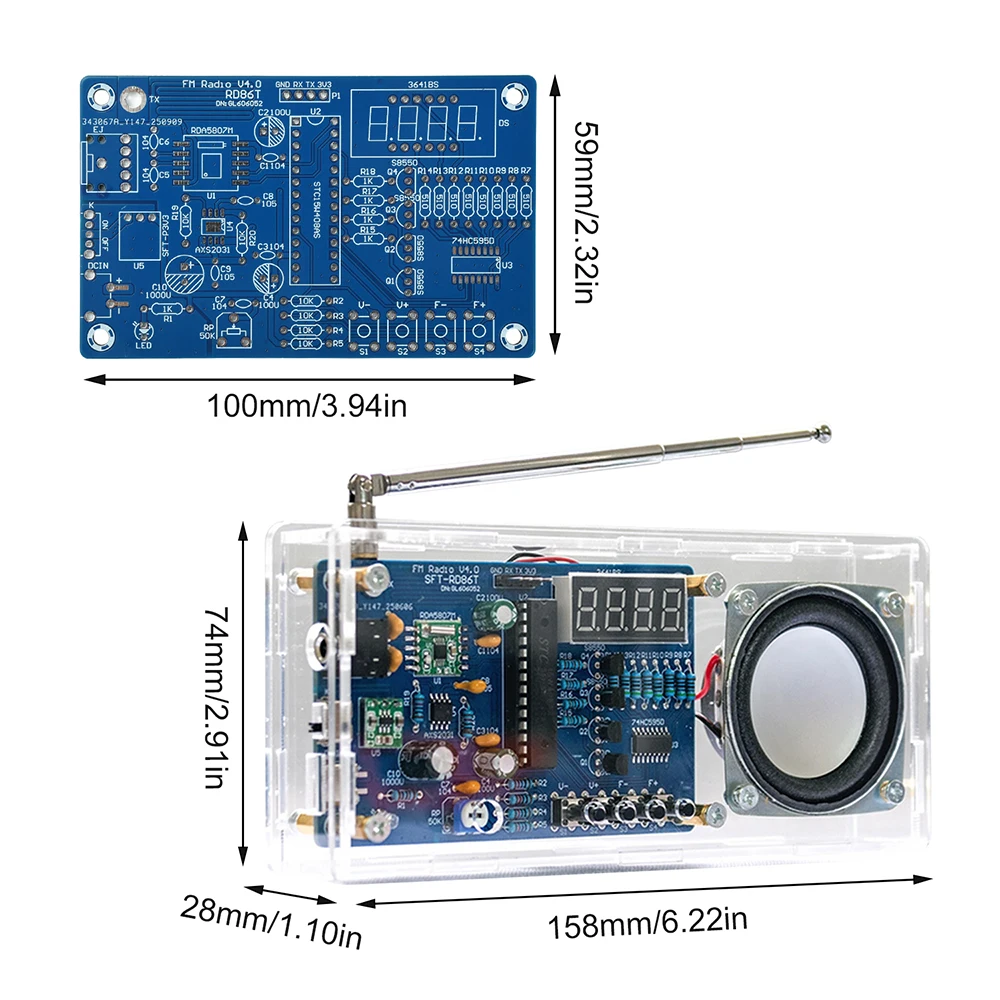 

DIY Electronic FM Radio Soldering Kit With Shell Single Chip Microcontroller Learning Assembly Type-C USB 87.5MHz-108MHz