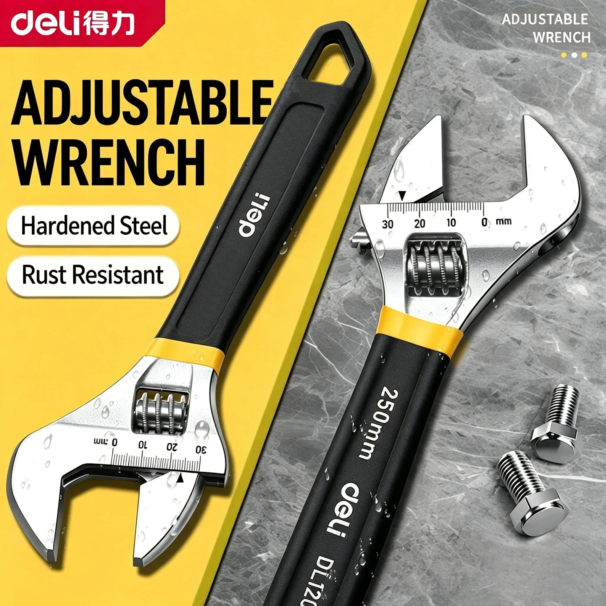 Deli Verstellbarer Schraubenschlüssel 6/8/10/12 Zoll, große Öffnung, Universalschlüssel, Kohlenstoffstahl, Handwerkzeug für Werkstatt, Auto, Sanitär