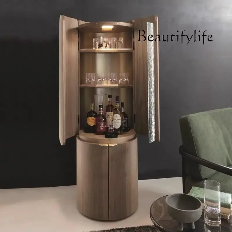 N40 Italian light luxury black walnut wine cabinet villa living room red wine display cabinet high-end locker with light strip