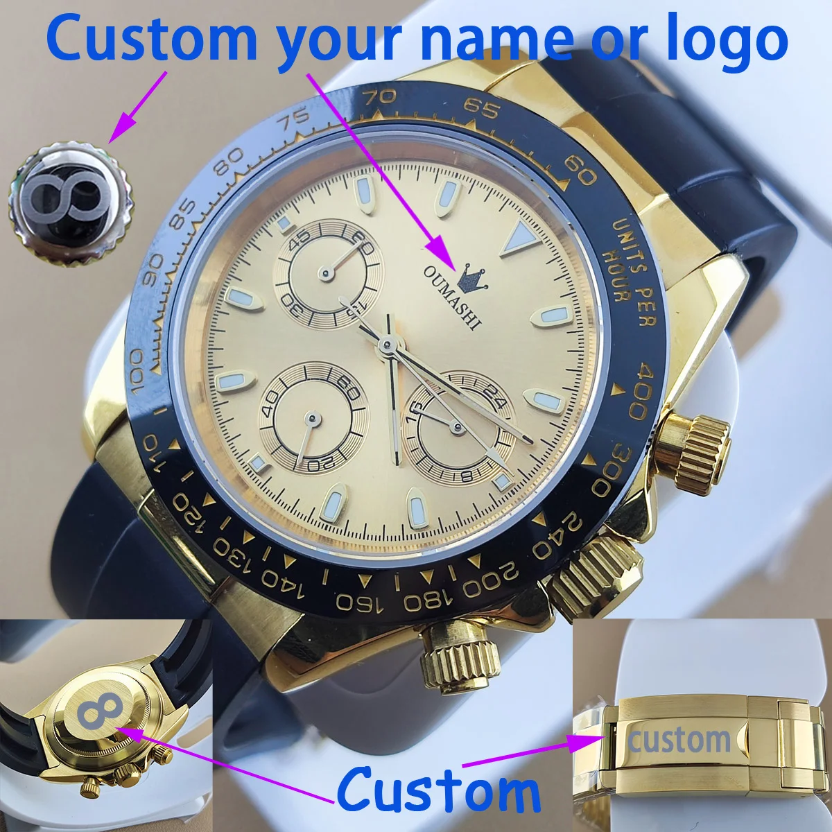 

40mm New Men's Quartz Watches Sapphire Luxury Chronograph Stainless Steel Waterproof Men's Watch vk63 movement nh36 nh35 case 13