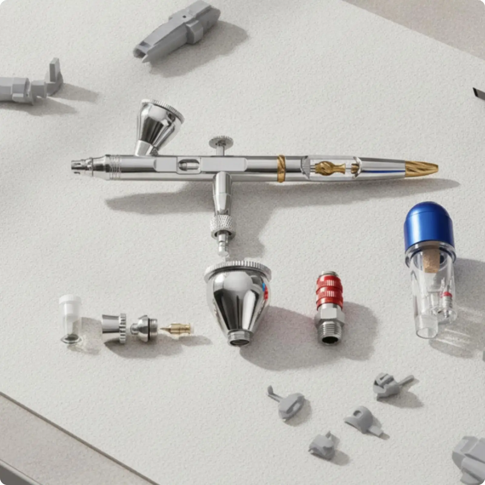 Ergonomic Metal Airbrush Pen for Model Painting and Coloring with Quick Connector and Inline Water Strainer for Smooth Flow