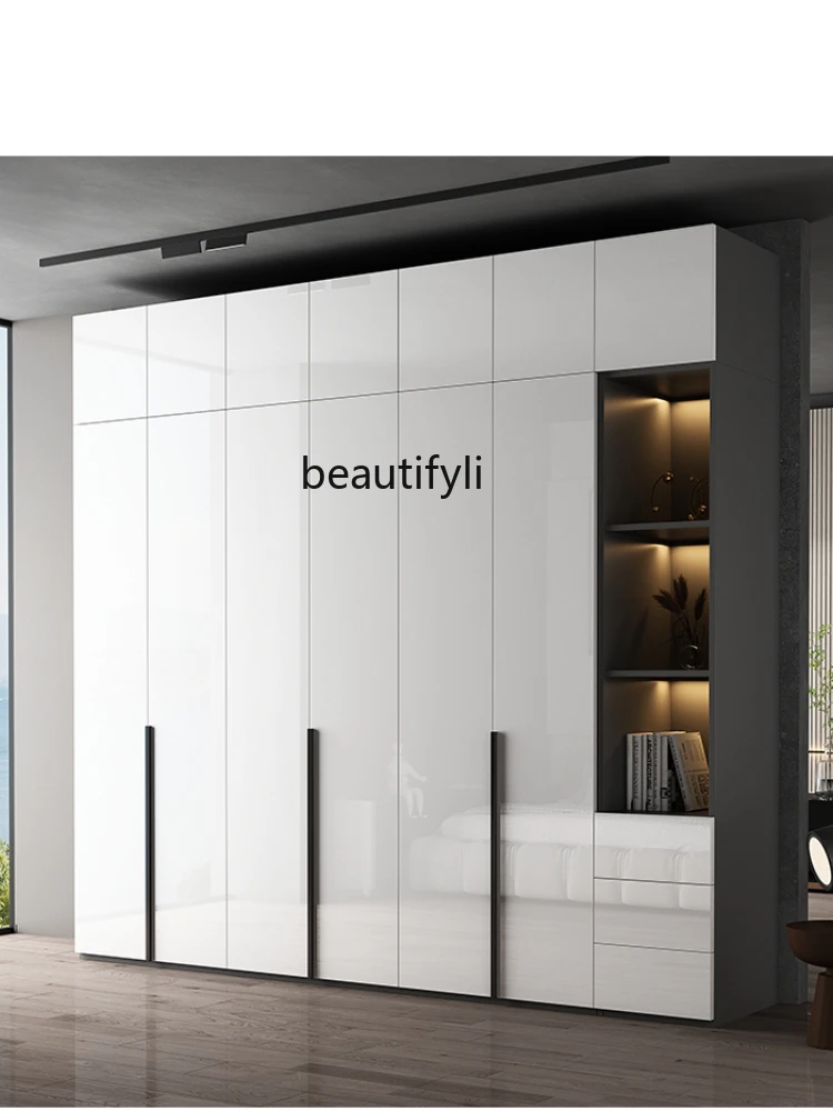 yj Simple Modern Wardrobe Wooden Household Bright Wardrobe Environmental Protection Storage Cabinet