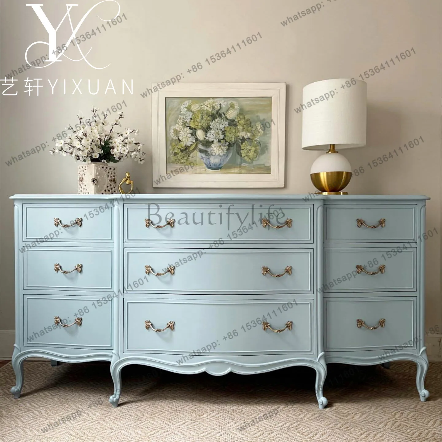 

XX French retro modern simple living room storage cabinet bedroom solid wood nine chest cabinet
