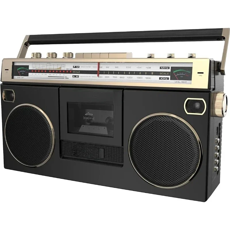 

Hot Sales1980S-Style Portable Bluetooth Boombox AM/FM Radio Cassette Player Recorder, Dual Full-Range High Bass Speakers (Gold E
