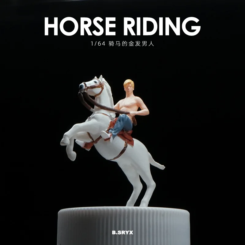 

1:64 Scale Horse Rider Miniature Figurines Realistic White Horse Model Diorama Props for Sand Table Scene Display