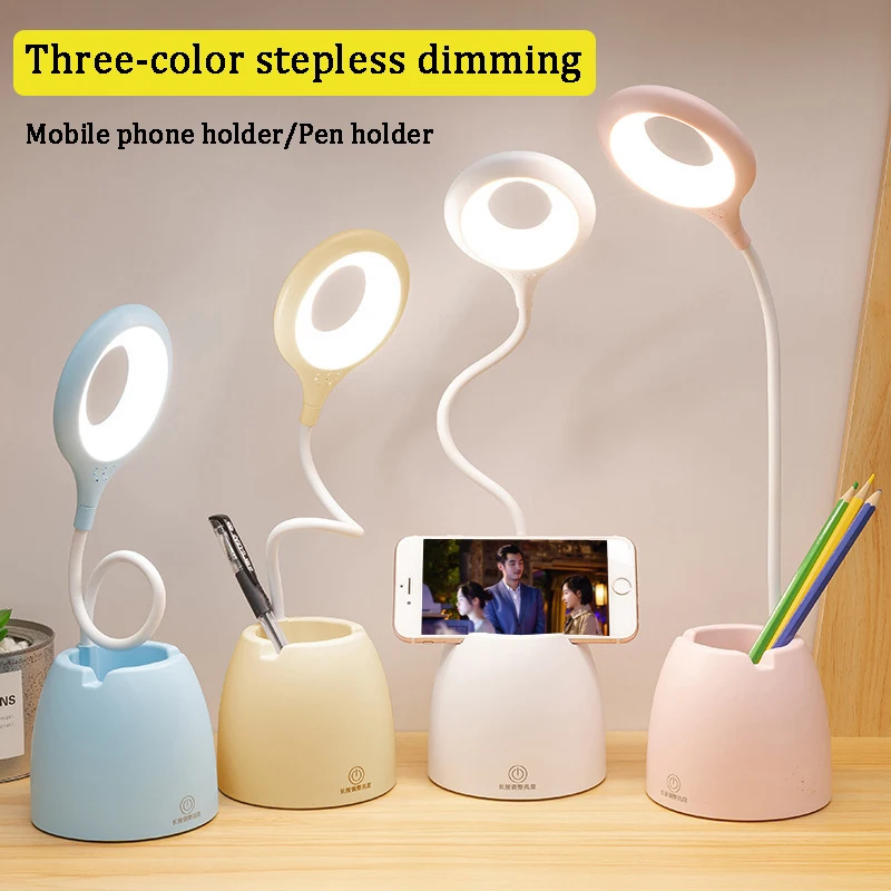JOYINLED Eye Protection Desk Lamp Indoor Reading Light Office Desk Lamp with Pen Holder USB Rechargeable Touch Stepless Dimmable