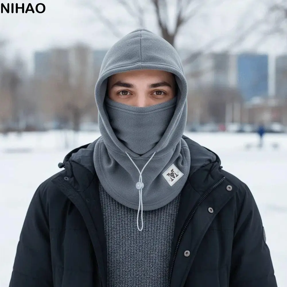 

Soft Warmer Hooded Neck Cap Drawstring Anti-cold Winter Pullover Cap Windproof Ear Protection Men Helmet Hat Cycling