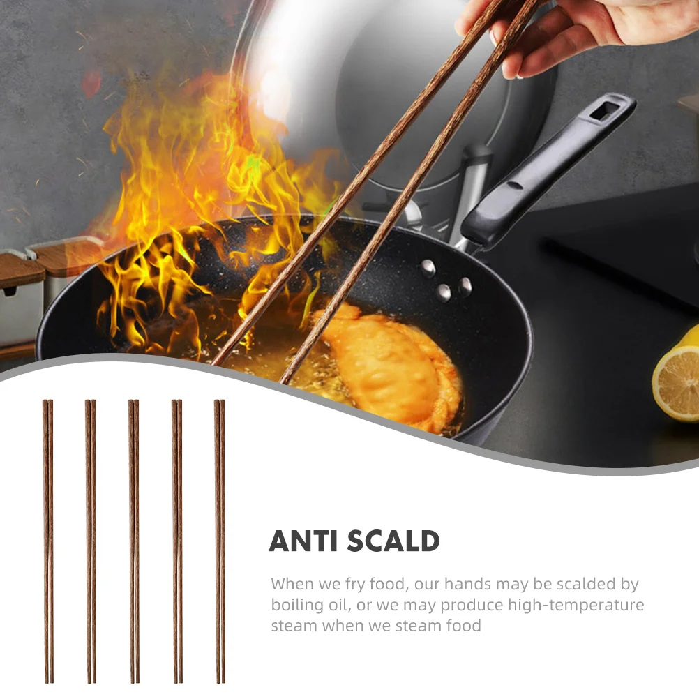 5 أزواج من عيدان تناول الطعام الخشبية ذات المقبض الطويل بجناح الدجاج والطبخ والقلي وعاء ساخن المعكرونة المضادة للانزلاق عيدان المطبخ القلي عود القلي #3