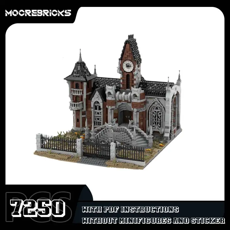 MOC Gothic Style Manor Building Blocks Set Dark Architectural Fortress Model Creative Medieval Estate Adult Collection Gift