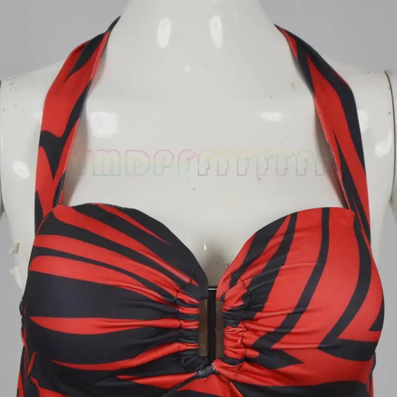 Halloween Nikki cosplay set with red and black zebra pattern retro sexy neck and waist cinching set, Easter fantasy carnival dre view 5