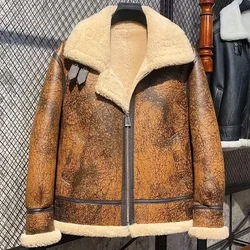 Men's Winter Jacket B3 Pilot Coat Genuine Sheepskin Shearling for Male Raccoon Fox Fur Hood 100% Woolen Liner Big Size XXXXXXXXL