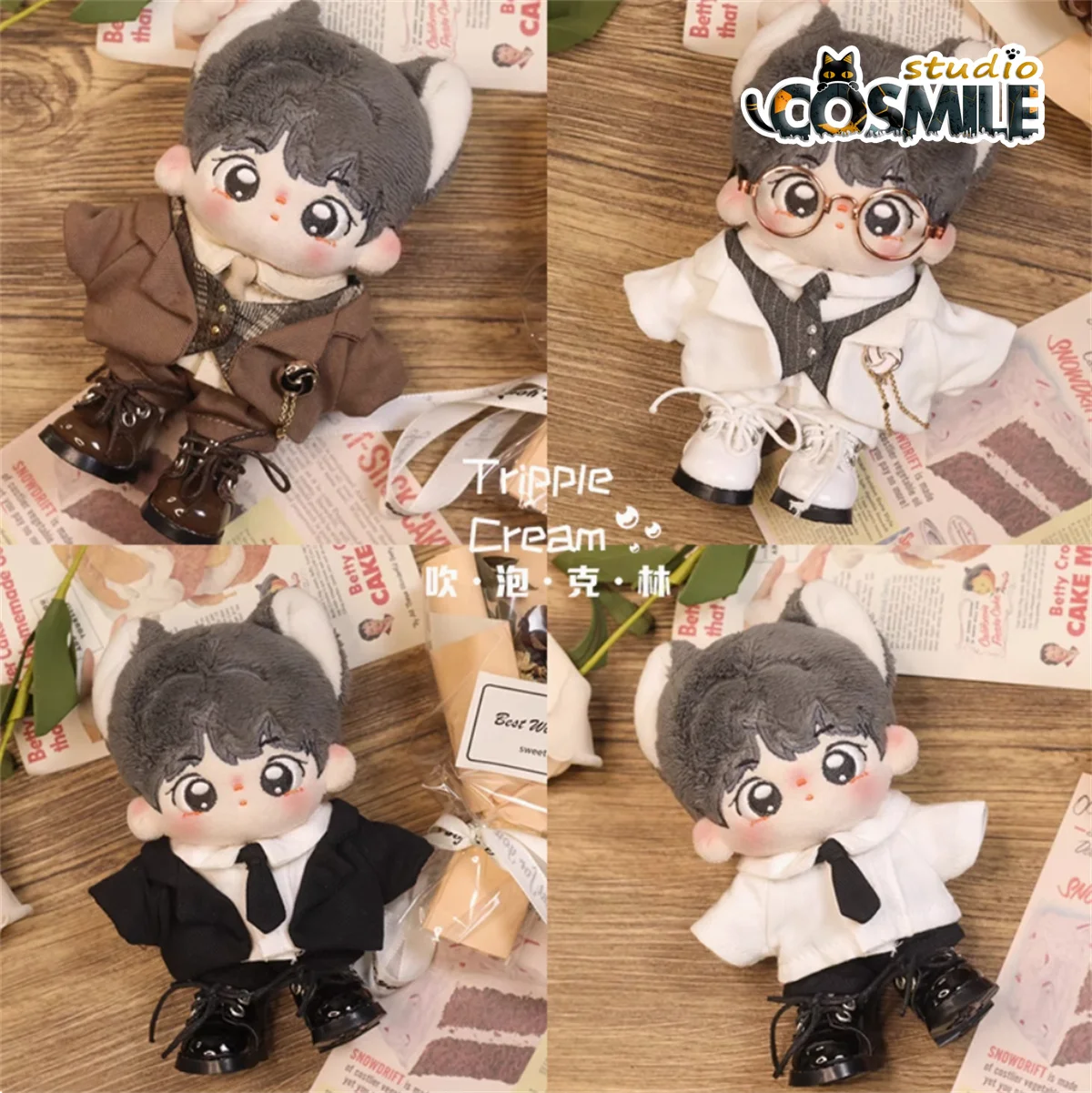 

Kpop Star Idol Alpha Knight Cool Guy Black White Red Uniform Suit CP Stuffed 10cm Plush Dol Accessories Doll's Clothes KL