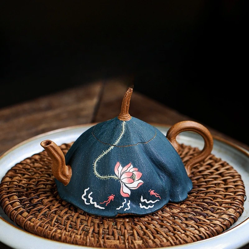 

Handmade purple clay pot Jiazang section mud fish love flower dance