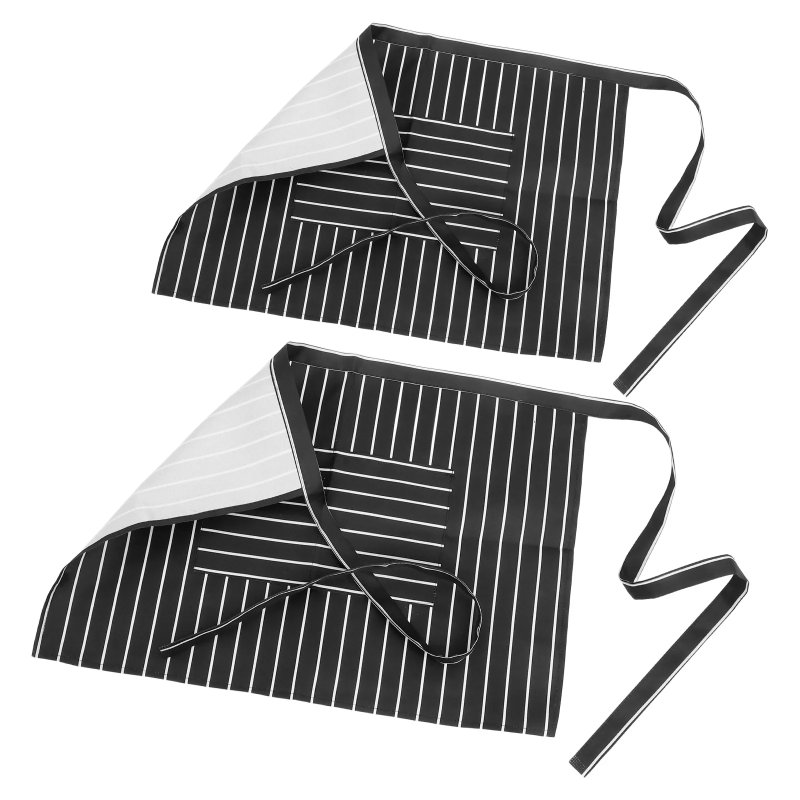 

2pcs Black White Striped Aprons Adjustable Half Apron For Restaurant Cafe Bakery Kitchen Staff Service Workwear Utility Apron