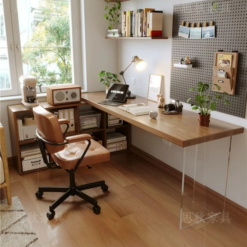 Nordic Acrylic Floating Desk Modern Minimalist Solid Wood Corner Computer Desk Creative Bedroom Furniture Zwevend Bureau FYFD view 5