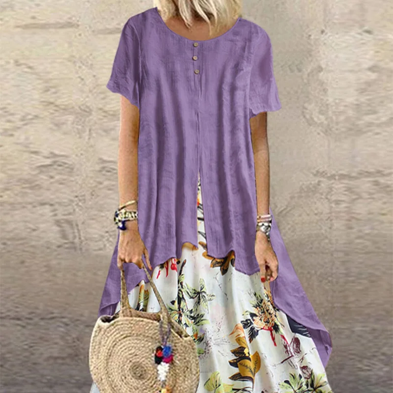 Elegant Cotton Linen Long Dress Large Size Women's Maxi Skirt Commute Basic Style mid Waist Print Fabric Summer Collection
