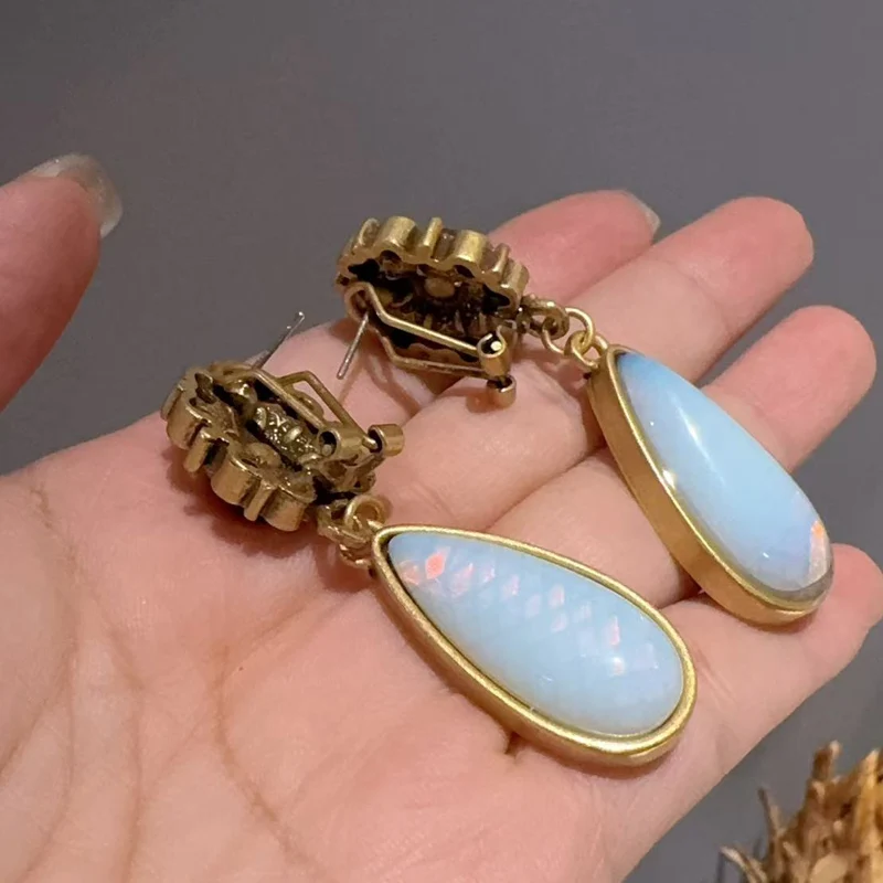 

Vintage Moonstone Pink Drop Earrings Hanging Gold Color Glass Charm Jewelry 2026 New Trends Anniversary Gifts For Woman Luxury