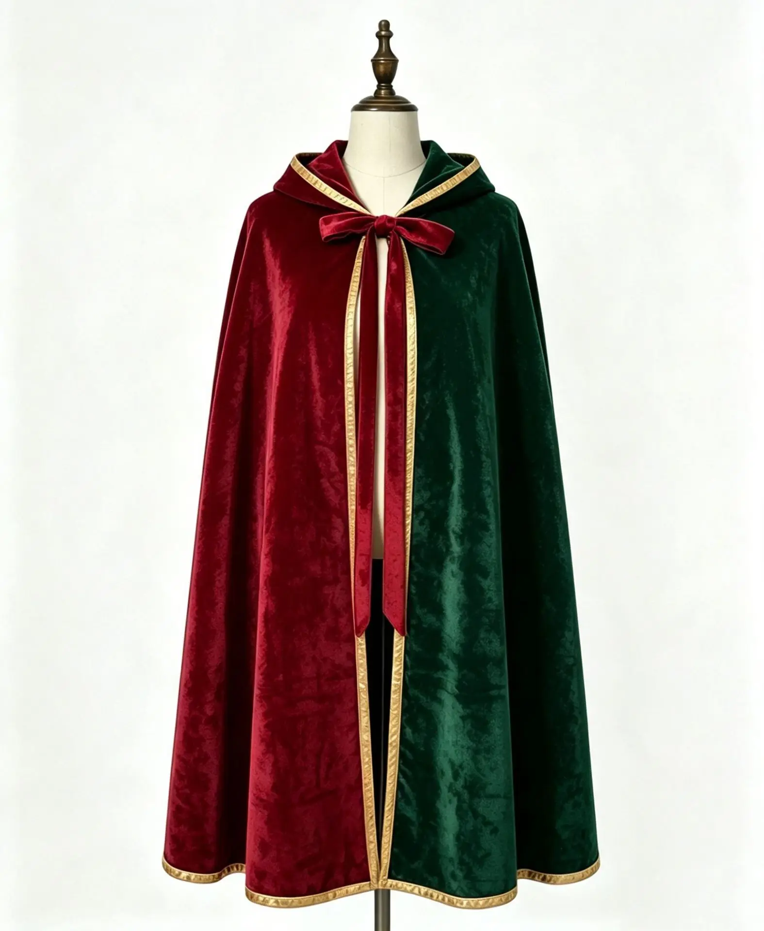 Vintage Kapuzenumhang aus Samt mit Goldrand, Renaissance-Hexenkostüm, mehrfarbig, Halloween, Feiertagsparty, Maskerade, Cosplay-Robe – Detail 2