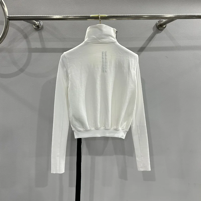 Women Stand Collar Sweatshirts Early Spring Short Design Fleece Slim Zipper Cropped Jackets Commuter Style Pocket White Coats