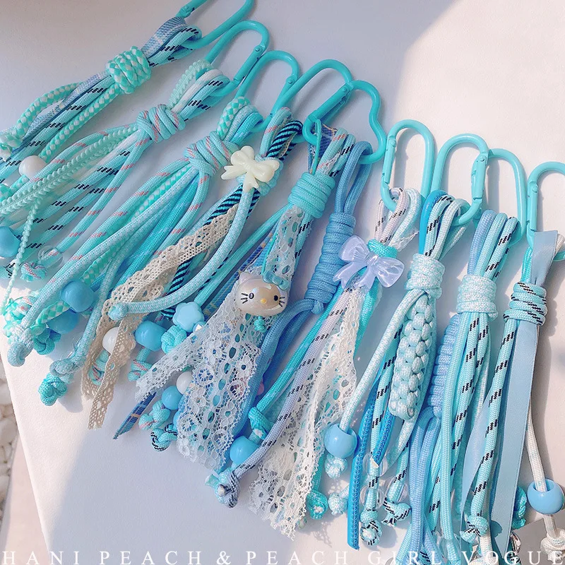 

Креативный брелок-подвеска для сумки с синей океанской кружевной лентой, минималистичное украшение для женских сумок