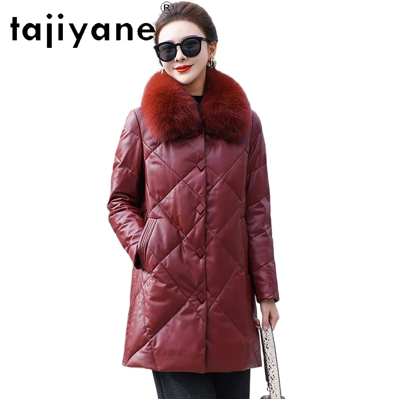 TAJIYANE 100% pelle di pecora Piumino di media lunghezza in vera pelle Piumino da donna Colletto di volpe Capispalla invernale Abbigliamento da donna 2025