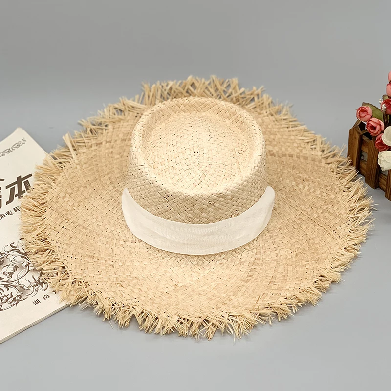 New style ladies oversized hat big brim hat 20cm raffia sun hat wide brim beach hat lady soft straw cap wholesale Dropshipping