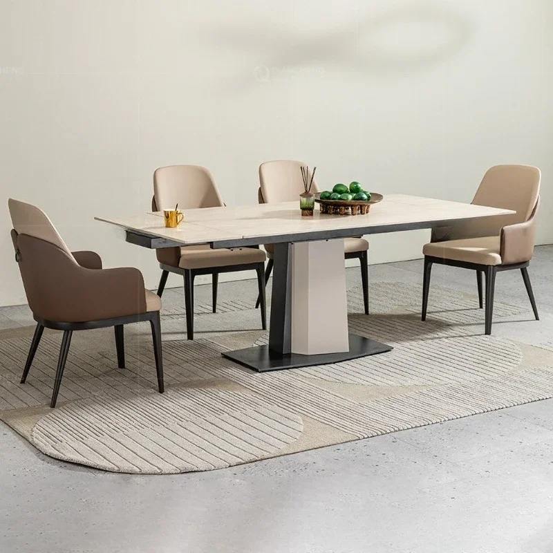 Functional telescopic dining table modern light luxury 10 person rectangular slate dining table