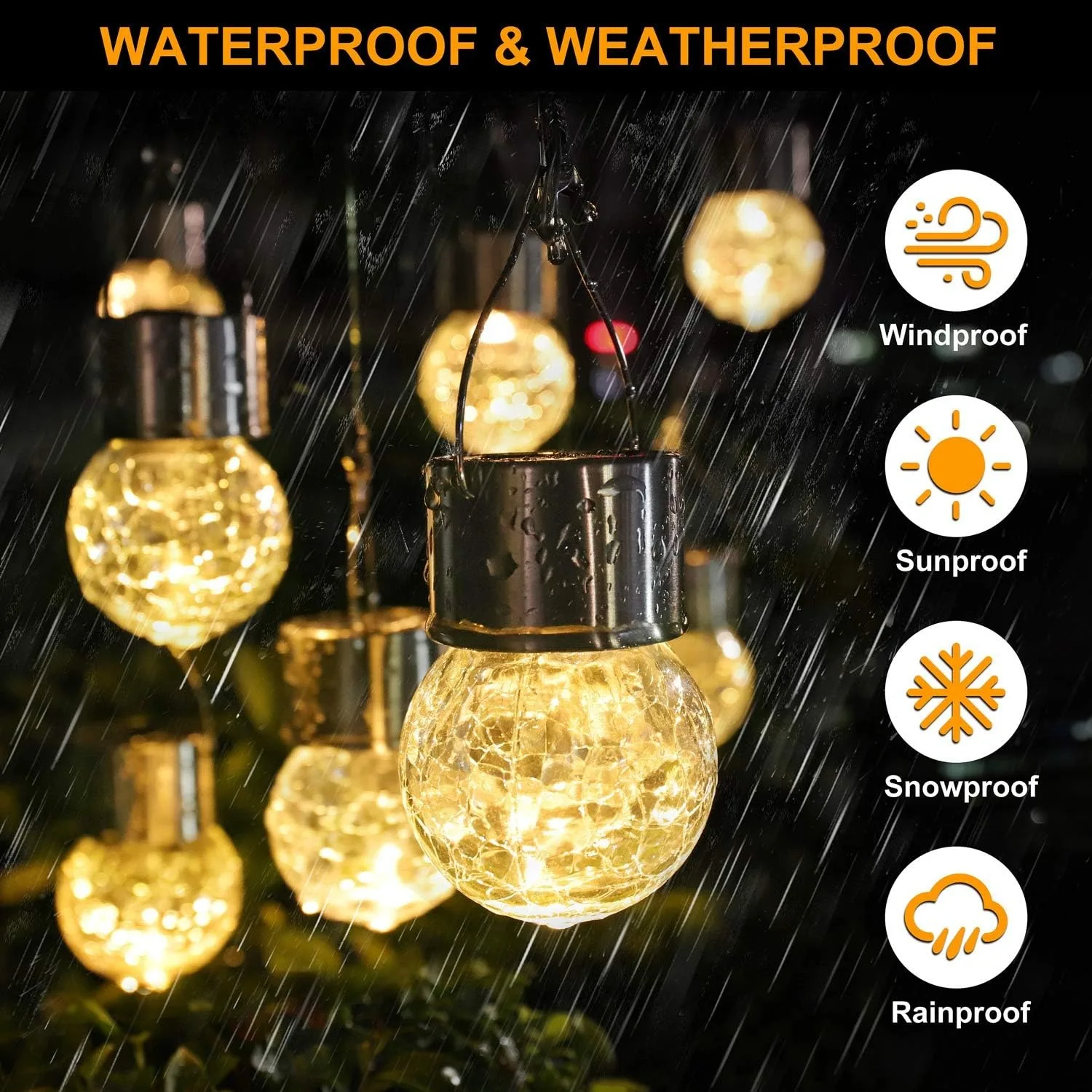 Waterproof Solar Powered Outdoor Hanging Lights Colorful LED Cracked Glass Ball Design Pathway Lantern Garden Decor Yard Patio