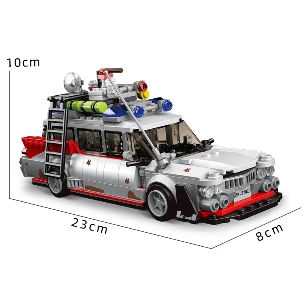 MOLD KING 27020 10021 Mini Ghost Busรุ่น 636PCS ECTO-1 การวิเคราะห์รถของเล่นประกอบอาคารบล็อกชุดอิฐเด็กของขวัญ