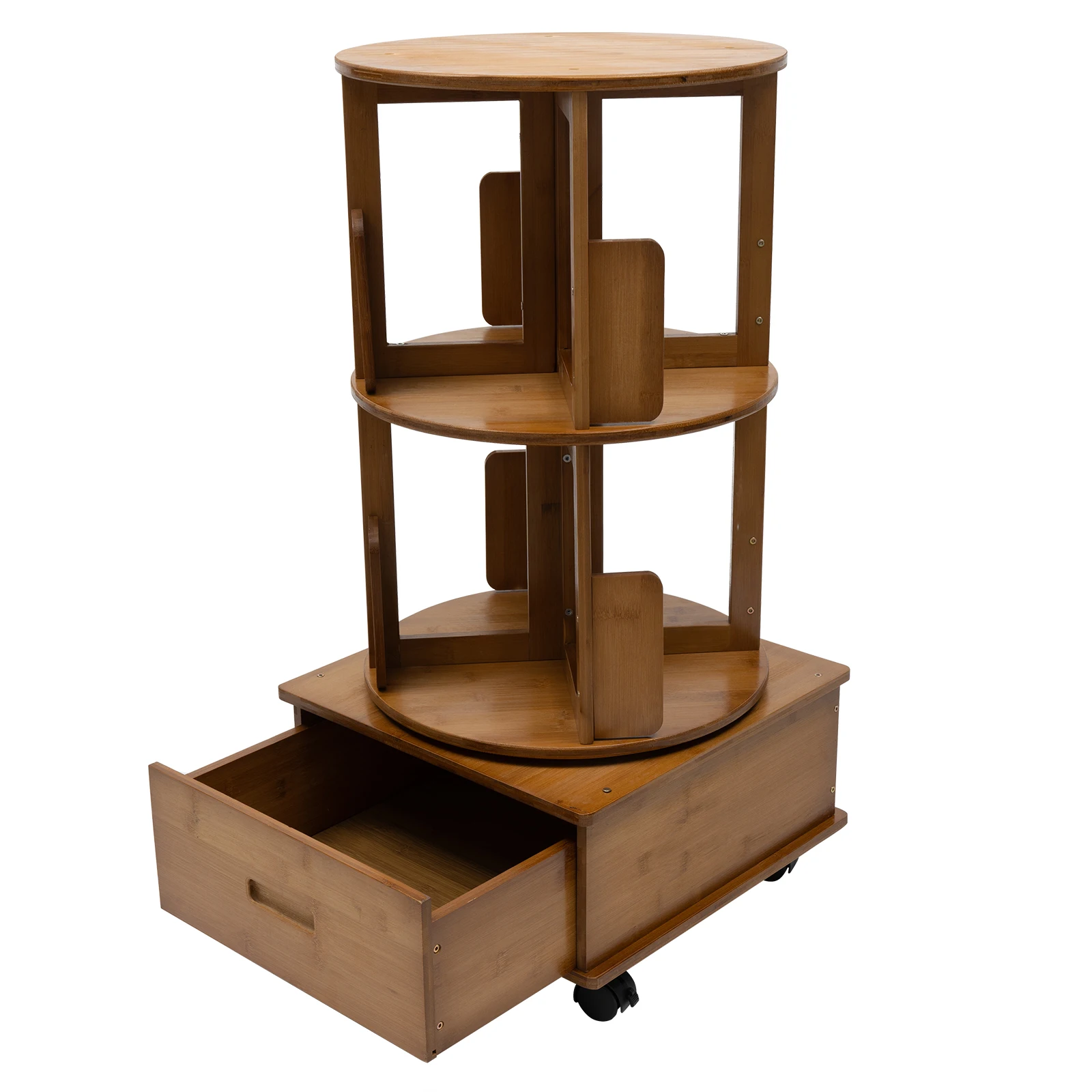 Multi Storage Table, Bamboo Side Table with Wheels, Removable Swivel Storage Case, Bedroom Furnishings