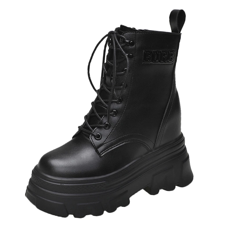 Mulheres outono plataforma ankle boots 2022 inverno quente pele chunky sapatos rendas tênis mulher botas de couro mujer 11cm